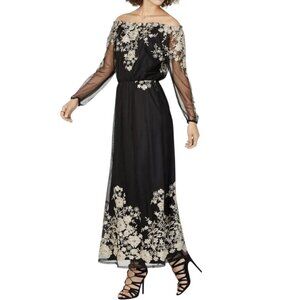 NWT INC Size 6 Vintage Black/White Maxi Sheer Overlay Dress Floral Formal